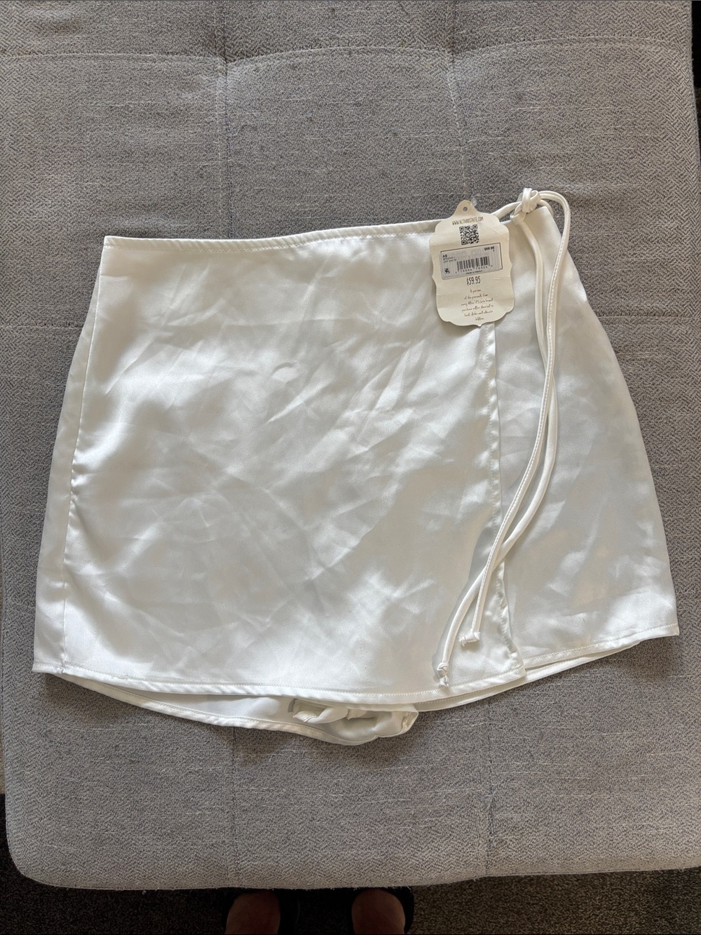 NWT Altar'd State Off White Satin Skort Wrap Mini Skirt Tie Side Size Small S